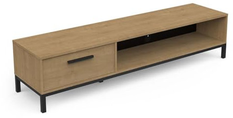 Demeyere Meuble TV 180 cm en Bois – Style Industriel – Coloris Chêne Hamilton & Finitions Noir Mat - 183 x 41 x 45 cm