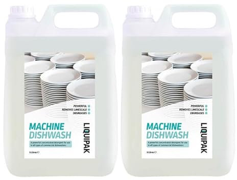 Liquipak Industrial Machine Dishwash Detergent 2x5L, Commercial-Grade, Descaling & Degreasing Formula, Streak-Free Finish, 5L to 20L Sizes, Ideal for Pubs, Restaurants, Cafés