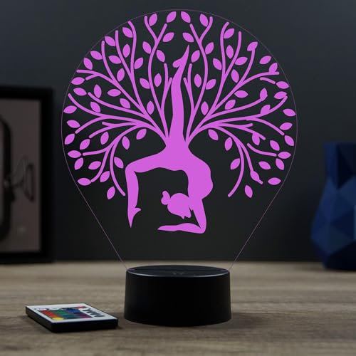 Lampe Fan Arbre De Vie Yoga 16 Couleurs PERSONNALISÉE, Avec Un Nom Ou Un Message, 3D Illusion Lampe Disponible en Plusieurs Modèles, Lampe de Chevet à Lumière d’ambiance Parfaite Pour Tout le Monde
