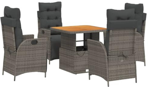 vidaXL Garten Essgruppe mit Kissen 5-TLG., Gartenmöbel Set Sitzgruppe, Essgarnitur Gartengarnitur, Terrasse Balkon Möbel Garnitur, Grau Poly Rattan