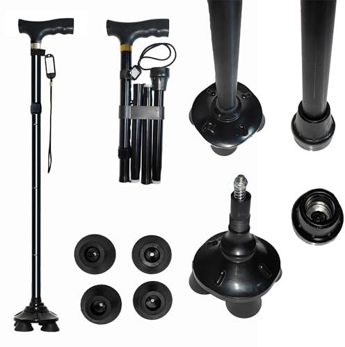 Syiyunran Bastone da Passeggio Pieghevole per Tutti i Terreni - Nero 1pc, Gamba Singola e Rotante Piccolo Quadruplo Doppio Scopo, può Essere Utilizzato Camminare, Aiuto, Antiscivolo Anziani