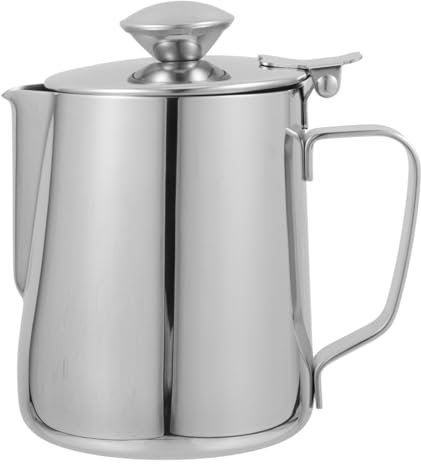 CRILSTYLEO Vaso de Acero Inoxidable para Café con Leche de 350 Ml con Tapa Recipiente para Crema para Té con Leche Diseño de Fácil Vertido