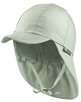 Sterntaler Schirmmütze Nacken - Unisex Baby- und Kinder Mütze mit Nackenschutz und einsteckbaren Ohrenklappen - UV-Schutz 50+ Sommermütze zum Binden - Popeline (Bio) Kopfbedeckung - eisgrün, Größe 51