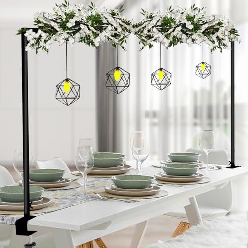 ParseBio Over The Table Rod Stand with Clamps Adjustable 46-100'' Length 29-55 Height Black Table Balloon Arch Stand with Storage Bag, Metal Decorating Rod Hanging