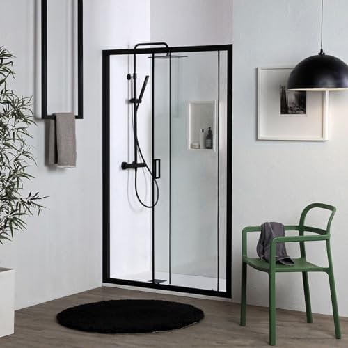 Kiamami Valentina Porte de Douche Niche 100cm profils Noir Mat et Verre trempé 6mm | City