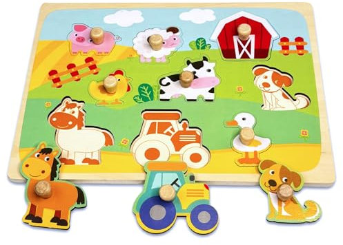 Kulveanju Holzpuzzle 1 Jahr, Montessori Kinder Puzzel mit Griff, Lernspielzeug Puzzle Kleinkind Spielzeug, Montessori Tiere Steckpuzzle Holz Spielzeug Geschenk für Baby 1 2 3 Jahr