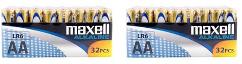 Maxell LR6 AA Alkaline Batteries Pack de 32 pilas Golden (Pack of 2)