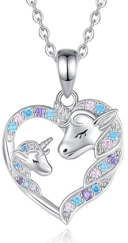 EUDORA Harmony Ball Collar para Madre e Hija Plata de Ley 925, Unicornio Colgante Mamá y Hijo Corazón Joyería, Original Día de la Madre Regalo para Mamá Esposa, 18