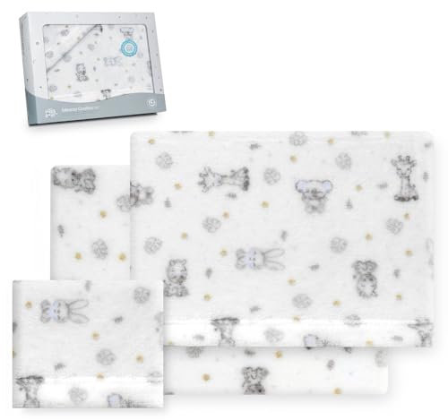 Interbaby - Juego Sabanas Cuna 60x120 Poliester 100% | Sabana Cuna Coralina, Cálida | Incluye Sabana Bajera, Encimera y Funda de Almohada | Ideal para Invierno | Koala Blanco/Azul