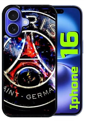 Générique Coque pour Apple iphone 16 - Paris Foot Neon - Silicone - Noir