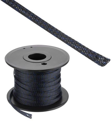 Rebower 100ft PET Expandable Wire Loom 1/4 Inch, PET Braided Wire Sleeving Cable Management Sleeve Tubing [for Audio Video Home Office Cord Protector]-Black Blue