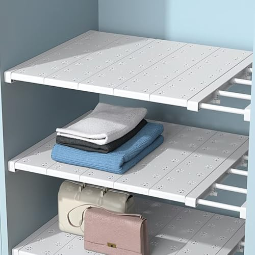 Tielag Verstellbare Regale für Schrank, Erweiterbares Einlegeböden Schrankregal, Nagelfrei Teleskop Regaltrenner für Kleiderschrank, Schrank, Küche, Badezimmer, 24cm Weit, Verstellbare Länge 48-80cm