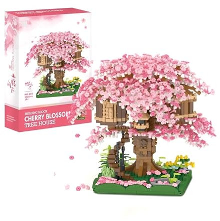 Kirschblüte Baumhaus Bausteine Bausatz, 2028 Teile Mini Kirschblüte Baumhaus Bonsai Baum Bausteine Set, Japanische Kirschblütenbaum Modellbausatz, DIY Kreatives Botanik Kollektion Deko Geschenk (605)