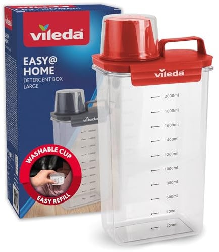 Vileda Scatola Detersivo 2300ml rossa - Pratico Contenitore per Detersivo in Polvere - Include Misurino per un Dosaggio preciso - Ermetico e Salvaspazio