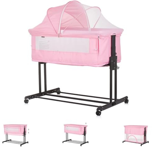 Chipolino Beistellbett 2 in 1 Zen Laufstall Moskitonetz Matratze Räder Bremse rosa