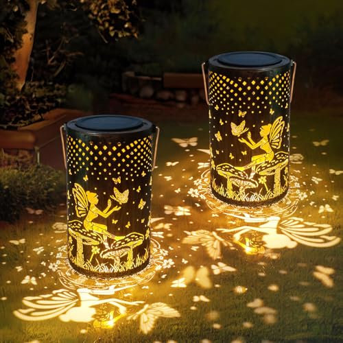 MIFXIN Engel-Solarlaterne, Metall-Gartenleuchten, Metall-Laterne für den Außenbereich, mit Schäferhaken, wasserdichtes LED-Licht, Gartenornamente für den Außenbereich, für Tisch, Terrasse, Balkon, Hof