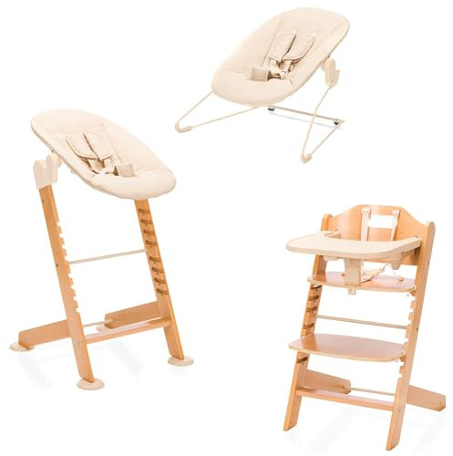 Fillikid 3-in-1 Hochstuhl Baby Exclusiv mit Newborn Aufsatz und Baby Wippe | Hochstuhl mit Neugeborenenaufsatz aus Buchenholz | Baby Hochstuhl ab Geburt | Verstellbare Sitzfläche und Fußstütze