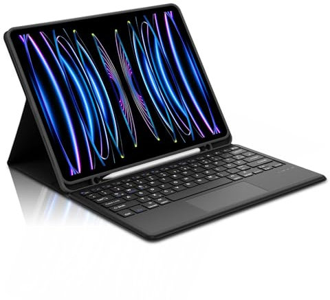 Occtingkind Für iPad Pro 12,9 Hülle mit Tastatur & Trackpad, für iPad Pro 12,9 3-6. Gen (2018-2022) (A1934/A2762 u,a,) – Multi-Touch Gesten, QWERTZ, USB-C, Abnehmbar, Mitternachtsblau