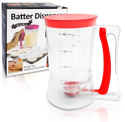 HVIHWI Porzionatore per pasta per torte, con coperchio e scala, 900 ml, dispenser per pasta per torte, misurino per muffin, frittelle, cialde e cupcake, strumento per la cottura fai da te