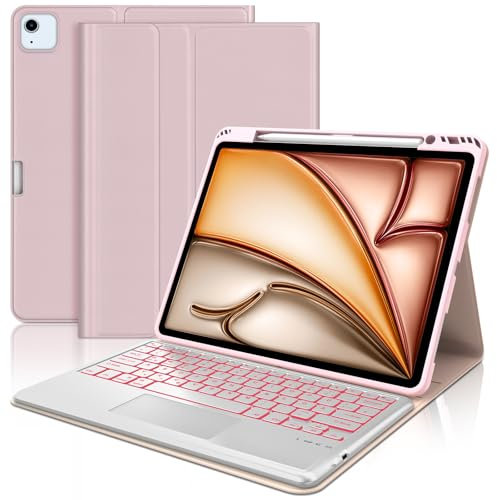 WAVATA Tastatur für iPad Air 13 M2 2024/M3 2025 mit Touchpad, Hülle mit Tastatur für iPad Pro 12.9 6/5/4/3 Gen (2018-2022) Keyboard Beleuchtete Magnetische Bluetooth QWERTZ Layout, Rosa