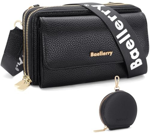 GOUNNU Handytasche zum Umhängetasche Damen Klein Umhängetasche Handy Damen PU Leder Crossbody Schultertasche mit Kartenschlitz Geldbörse 3 Fächern Verstellbar Abnehmbar Schultergurt (Schwarz)