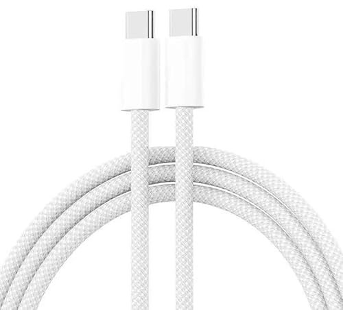 USB C to USB C Charger Cable, 60W, 1m Nylon Braided Fast Charging Cord – Compatible with iPhone, iPad, Samsung, Headsets, and More, 480Mbps Data Transfer (White)