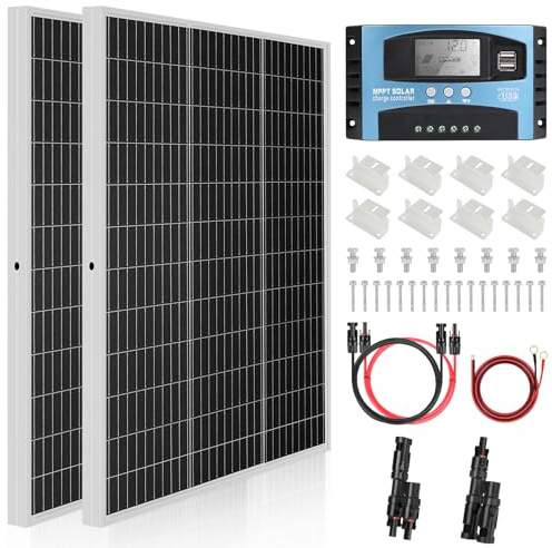 【240W MPPT Solar Panel Kit】DERUXI 2x120W Solar Panel Kit 1kWh/Day Off-Grid for RV Boat Camping Shed: 2Pcs 120W 12V Mono Solar Panels+30A MPPT Solar Charge Controller+T Connector+Solar Cable+Z Bracket