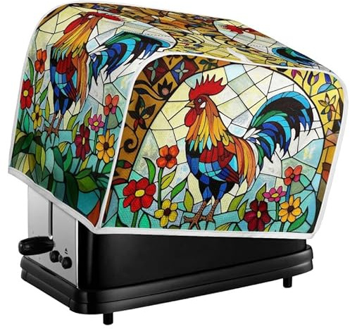 Kuiaobaty Chicken Rooster Print Toaster Cover 2 Slice, Kitchen Accessories, Countryside Glass Art Washable Premium Toaster Cover with Hook,S