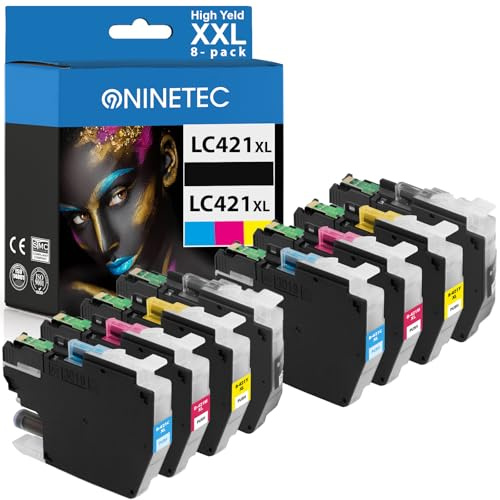 NINETEC LC421XL LC-421XLVAL Multipack Druckerpatronen Kompatibel für Brother LC-421XL LC421 421 XL LC421XLVAL für Brother DCP-J1050DW DCP-J1140DW DCP-J1800DW MFC-J1010DW 8-Pack