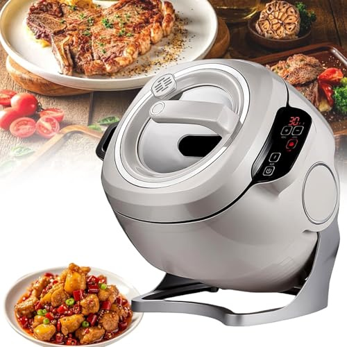 Portable Automatic Stir Fry Cooker - 6L Stainless Steel Pot with 360° Rotation, Automatic Cooking Machine, 3D Heating, 3 Speed Modes for Stir Frying/Soup/Rice, Home & Restaurant(110V)