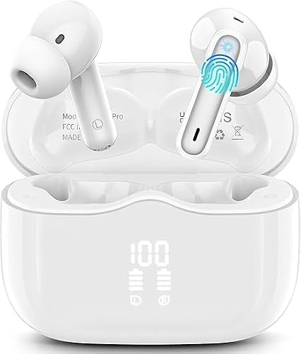 Auriculares Inalambricos Bluetooth, Auriculares Bluetooth 5.4 con ENC Reducción de Ruido, 40H HiFi Estéreo Cascos Inalambricos Bluetooth con 4 HD Mic, Pantalla LED, IP7 Impermeablem Cascos, Blanco