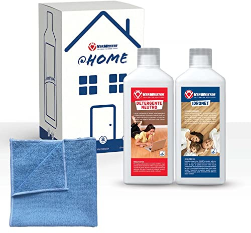 Kit Verniciati Vermeister - Set di Detergenti con Panno Microfibra per la Pulizia e Manutenzione di Pavimenti in Legno Verniciato, cotto, marmo, ceramica ed altre superfici calpestabili …