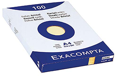 Exacompta 10326E 100er Pack Karteikarten blanko DIN A4 in Folie eingeschweißt 21 x 29,7 cm ideal für die Schule und Universität zum Lernen gelb