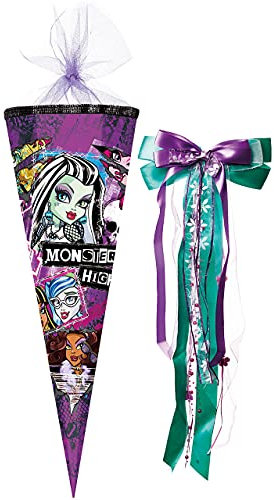 alles-meine.de GmbH Schultüte - Monster High - Schaurig schräg - 50 cm - rund - incl. große Schleife - mit Tüllabschluß - Zuckertüte - mit/ohne Kunststoff Spitze - für Mädc..