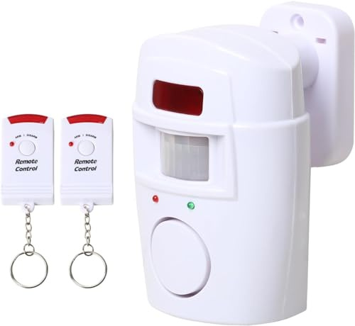 Topalli-Alarme de détéction de Mouvement sans Fil pour abri de Jardin - Sécurité à Domicile - Alimenté par Batterie - pour garages d'été, caravanes - Système d'alarme - avec 2 x télécommande