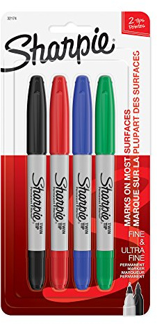 Sharpie 32174PP Twin Tip Permanent Markers Fine and Ultra Fine Assorted Colors 4 Count