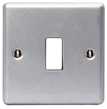 BG Electrical Single Wall Switch with Mounting Box, 2 Way, Scratch Resistant, Industrial Flat Profile, Metal Clad, Grey, 20A, 16AX, MC512