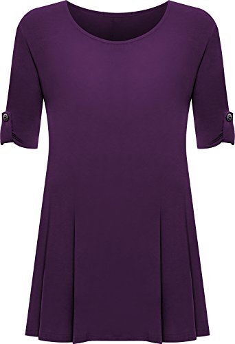 WearAll Womens Plus Size Scoop Neck Short Sleeve Flared Ladies Long Plain Top - Purple - 26/28