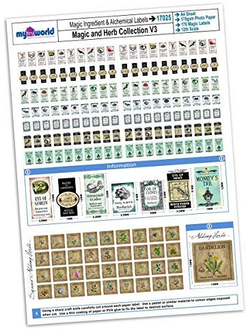 MyTinyWorld Dolls House Miniature 176 Magic Labels For Bottles A4 Value Sheet