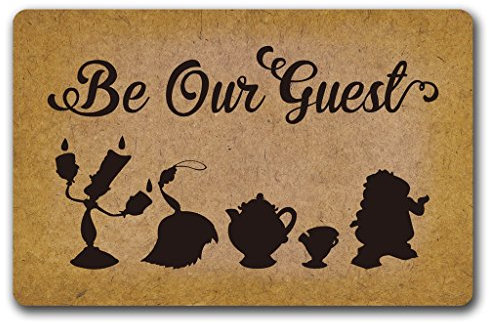 Maplehome, rutschfeste Fußmatte für den Innen- und Außenbereich, lustige Eingangsmatte, Gummimatte mit Vlies-Oberseite, 40 x 60 cm, Gummi, Be Our Guest, 15.7x23.6 inch