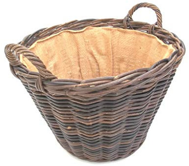 Kaminkorb, Holzkorb, Erntekorb aus Boondot (Rattan), dunkelbraun, mit Futter, Größe 1