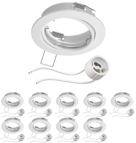 ledscom.de 10x Decken-Einbaurahmen FERE Einbaurahmen weiß schwenkbar (LED/Halogen/GU10/MR16/PAR16/50mm) inkl. GU10 Fassung