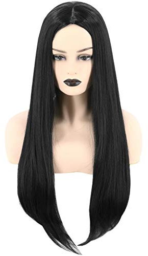 Topcosplay 26 inch Lange Schwarz Gerade Perücke für Frauen Cher Perücke Halloween Cosplay Synthetische Perücken (Schwarz)