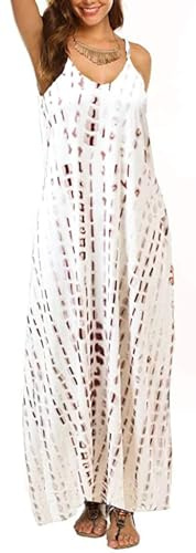 Supnier Vestido Largo de Verano para Mujer, Casual, Cuello en V, sin Mangas, Bohemio, Tirantes Delgados, Floral, Largo, con Bolsillos