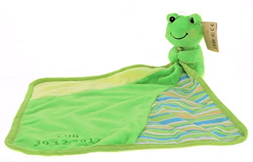 Schnuffeltuch, Schmusetuch, Spucktuch Frosch Hupfi mit Ihrem Namen und Geburtstag graviert