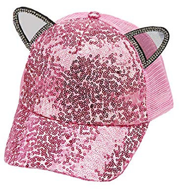 Surkat Pailletten Katzenohren Baseballhut verstellbarer Riemen Ball Cap Hip Hop Hut Sonnenhut für Frauen - Pink - Einheitsgröße
