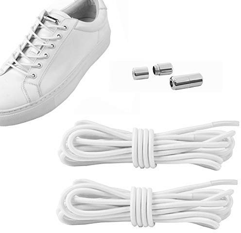 Kiwochy 2 Paar Elastische Schnürsenkel mit Metallkapsel Verschluss Sport Schnürsenkel mit Schnellverschluss Schnellschnürsystem geeignet Erwachsene und kinder alle SchuheLang 40.55” Weiß
