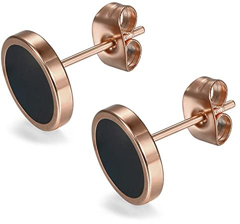 Flongo Ohrringe Herren Ohrstecker Damen: fake plug faux gauges fakeplugs rosegold rose schwarz tunnel Edelstahl Stud piercings Cheater Gestüt Ohr Stecker earrings plugs für Frauen Männer 8mm