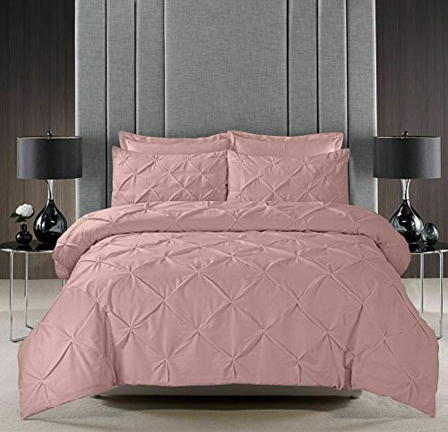 Kinfolk Textile Pintuck Duvet Cover with Pillowcases Bedding Bed Set (Blush Pink, King)