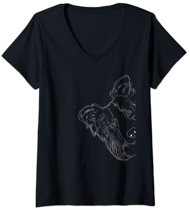 Damen Lustiger Hund Border Collie T-Shirt mit V-Ausschnitt
